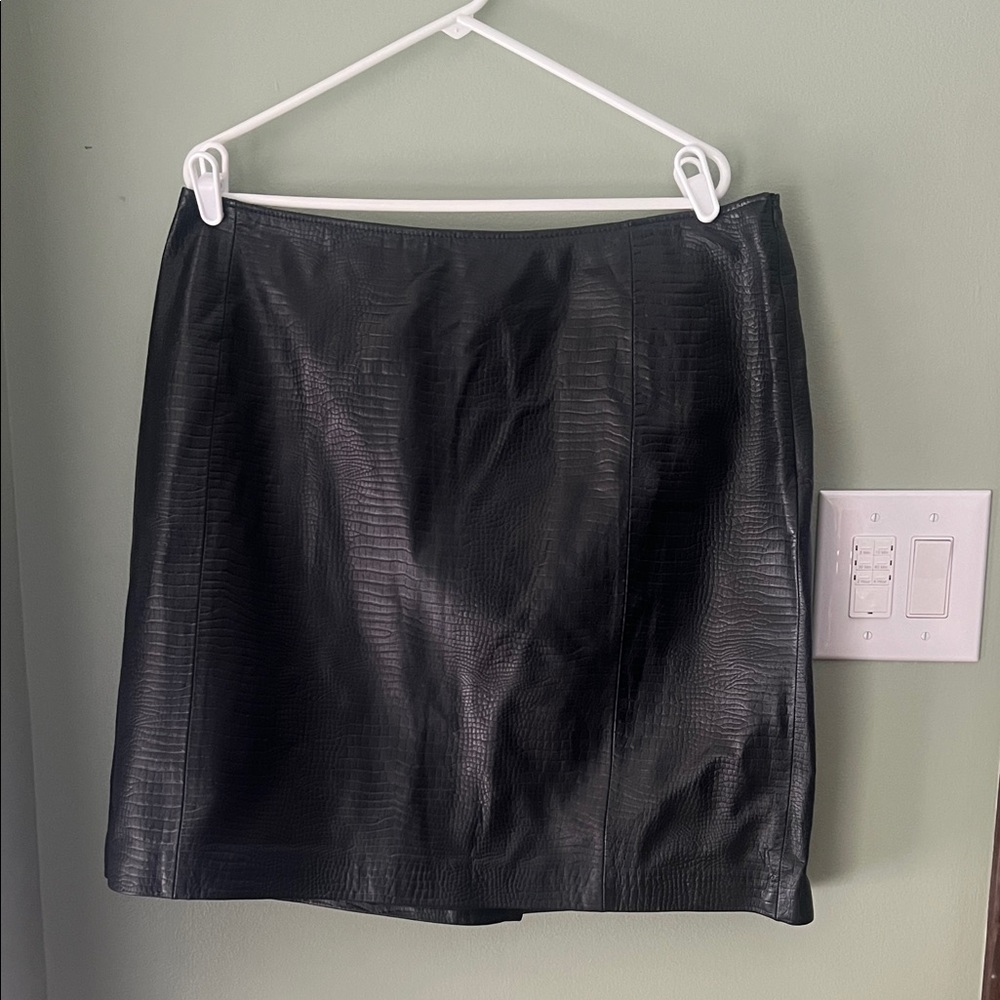 Ralph Lauren Black Croc-Embossed Midi Skirt